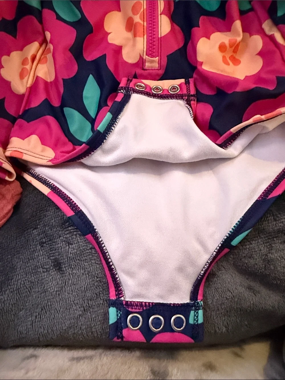 Carter's Pink & Navy Floral Long-Sleeve One-Piece Swimsuit
